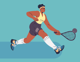 An illustration of a person playing tennis.